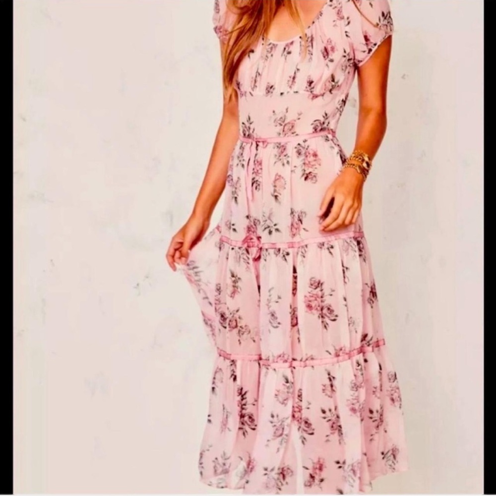 LoveShackFancy Silk Pink Floral Roses & Bows Dress - Picture 2 of 10